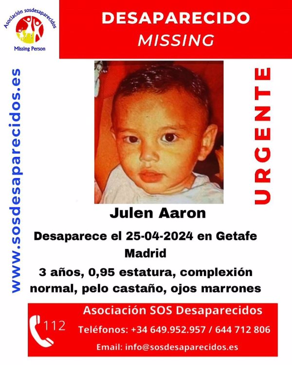 Alertan de la desaparición de un niño de 3 años desde hace un mes en Getafe (Madrid)