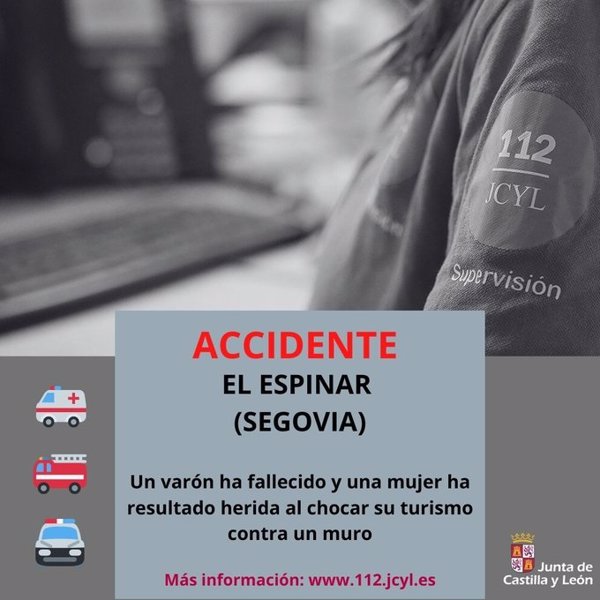 Un fallecido y una mujer herida tras colisionar un turismo contra un muro en El Espinar (Segovia)