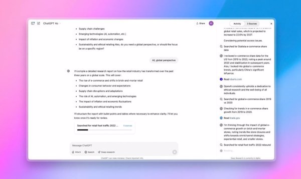 El nuevo agente Deep Research se integra en ChatGPT para sintetizar conocimientos y realizar investigaciones complejas