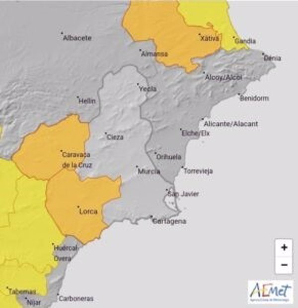 La AEMET amplía el aviso naranja por lluvias en Murcia, en el Noroeste y en el Guadalentín, Lorca y Águilas