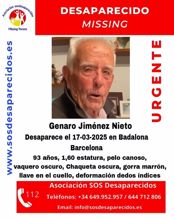Buscan a un hombre de 93 años desaparecido en Badalona (Barcelona) desde el 17 de marzo