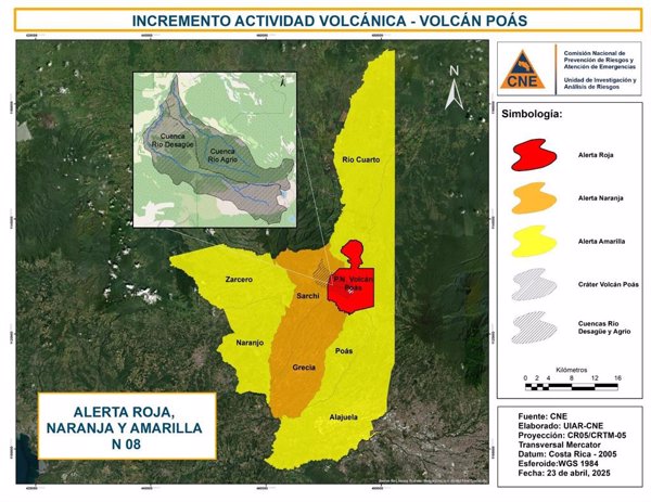 Las autoridades de Costa Rica elevan el volcán Poás a alerta roja y piden que no se acceda a la zona