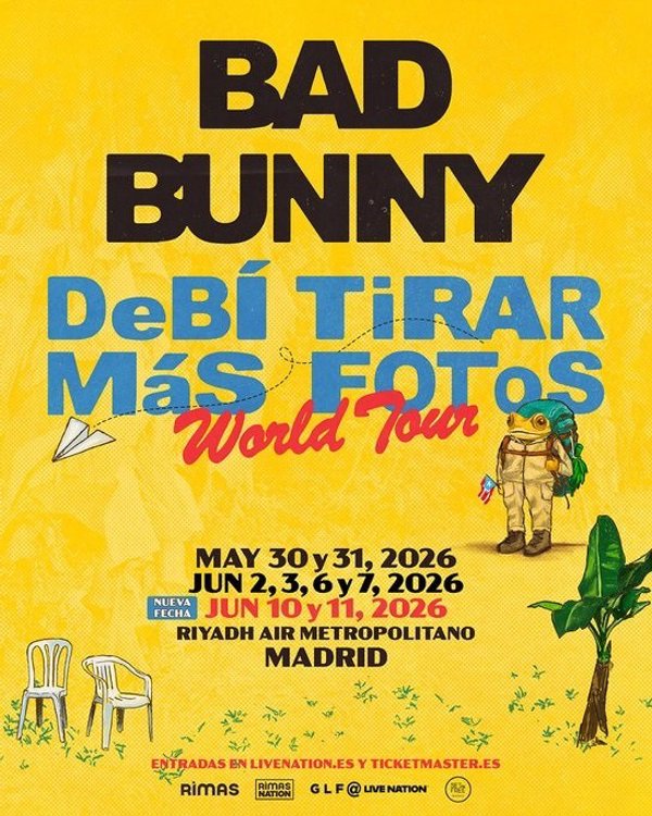 Bad Bunny anuncia nuevas fechas en Madrid en su gira de 2026, con hasta ocho conciertos en la capital