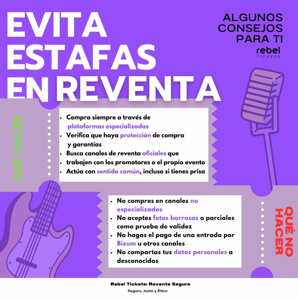 Rebel Tickets aconseja no adelantar dinero a desconocidos por entradas de concierto ni transferirlas sin recibir el pago