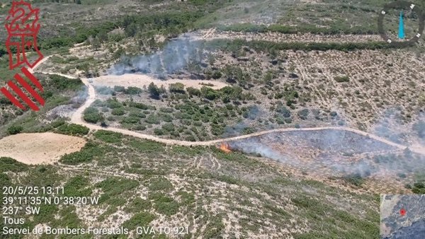 Un incendio forestal en Tous (Valencia) obliga a activar la fase 1 del PEIF
