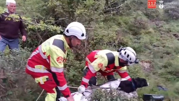 Bomberos del 112 rescatan a un perro que llevaba 20 días en un sima en San Sebastián de Garabandal (Cantabria)