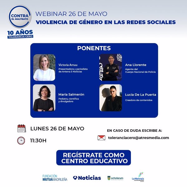 Fundación Mutua Madrileña y Antena 3 organizan un webinar sobre violencia machista en redes para jóvenes de Secundaria