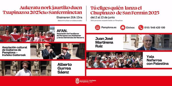 La ciudadanía ya puede votar para elegir quién lanzará el Chupinazo 2025 entre las cinco candidaturas