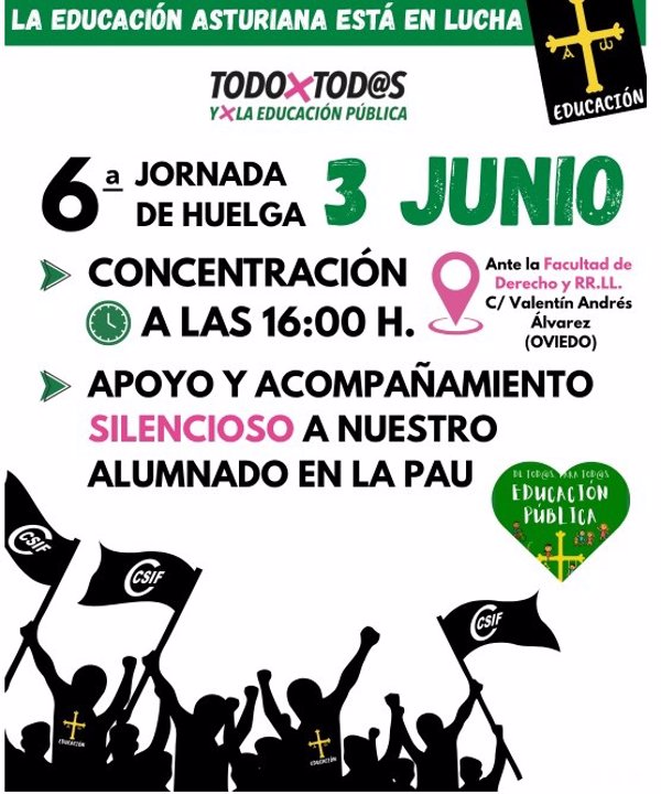 CSIF desconvoca la concentración prevista para esta tarde en Oviedo de acompañamiento a los alumnos de la PAU