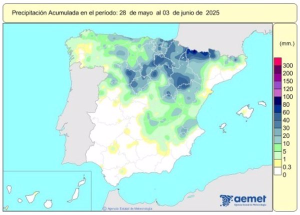 Las lluvias acumuladas en este año hidrológico ascienden a 608 l/m2, un 16% más que el valor normal