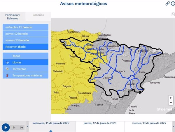 CHE advierte de la posibilidad de crecidas súbitas en barrancos y cauces menores en el occidente de la Cuenca del Ebro