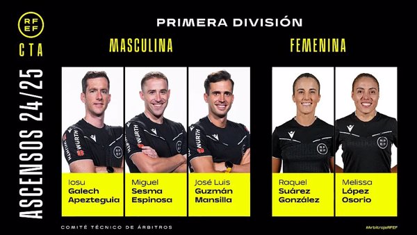 Los árbitros Galech Apezteguia, Guzmán Mansilla y Sesma Espinosa ascienden a LaLiga EA Sports