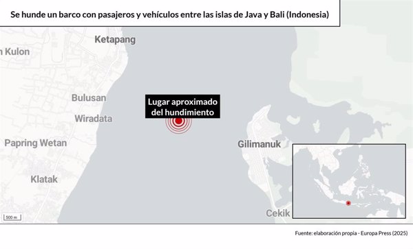 (Mapa) Se hunde un barco con pasajeros y vehículos entre las islas de Java y Bali (Indonesia)
