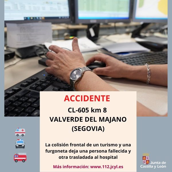 Una fallecida y un herido en un choque frontal en la CL-605 en Valverde del Majano (Segovia)