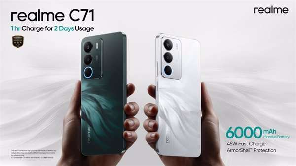 El nuevo 'smartphone' C71 de realme incorpora una batería de 6.000 mAh y carga rápida de 45W