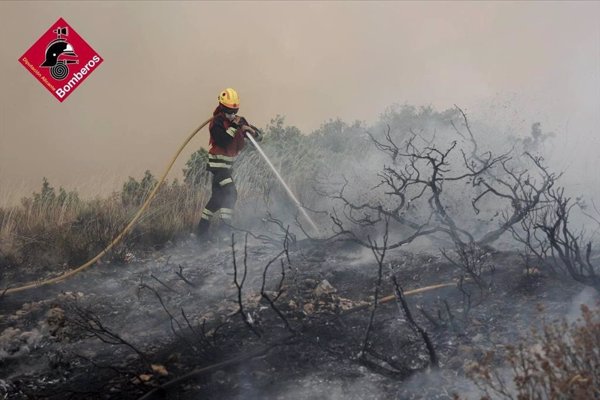 Hasta ocho medios aéreos se incorporarán durante la mañana para combatir el incendio de Ibi (Alicante)