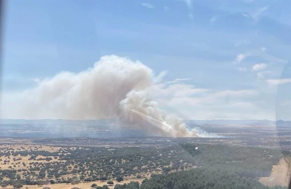 Activado el nivel 1 de peligrosidad en un incendio forestal  en Valdecaballeros (Badajoz)