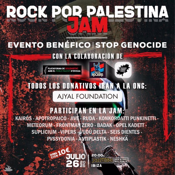 La sala JazzTa Bé de Ibiza acogerá este sábado un concierto de rock en solidaridad con Gaza