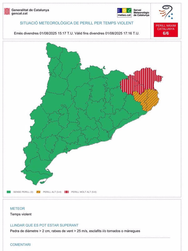 Emitido un aviso por tiempo violento por lluvias en 5 comarcas de Girona (Cataluña)