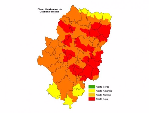 Alivio en el riesgo de incendios en Aragón: las zonas en alerta roja se reducen a ocho