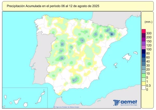 Las lluvias acumuladas desde octubre están un 12% por encima de su valor normal, con 647 l/m2