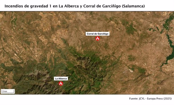 Gravedad 1 en incendios en Corral de Garcíñigo y en La Alberca (Salamanca), que baja de nivel