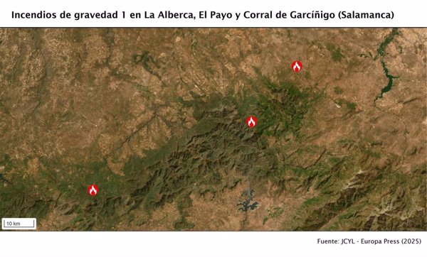 Gravedad 1 en incendios en Corral de Garcíñigo, El Payo y La Alberca (Salamanca), que baja de nivel