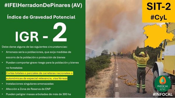 Declarado un incendio de gravedad 2 en Herradón de Pinares (Ávila)