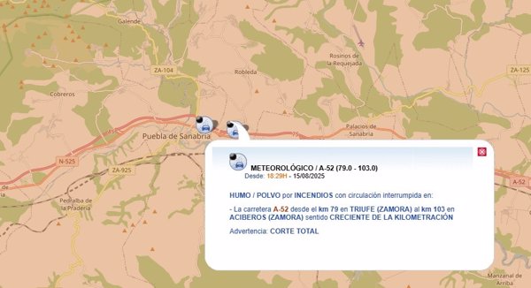 Los incendios obligan a cortar varias carreteras en CyL, incluidas la A-52 y la N-525 en Zamora