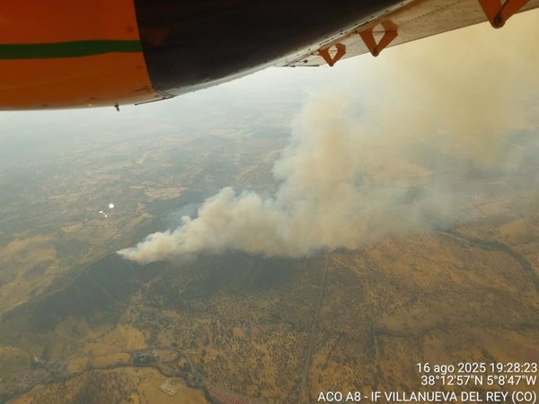 Cortada la N-432 en ambos sentidos por el incendio de Villanueva del Rey (Córdoba)