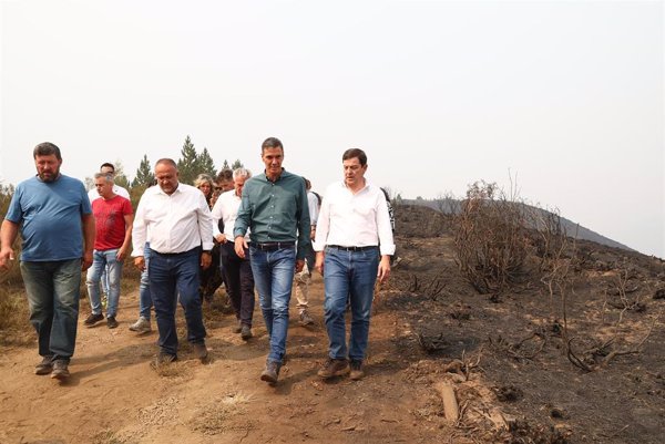 Sánchez visita junto a Mañueco la zona afectada por el incendio de Orallo en Villablino (León)