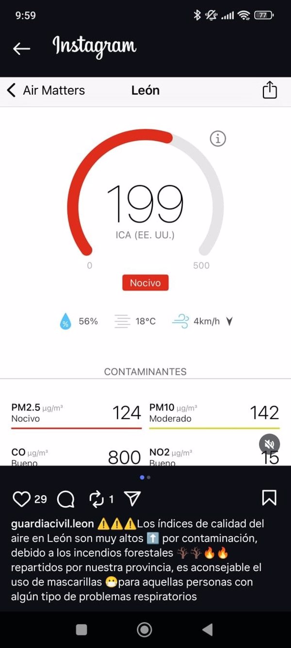 El aire de León presenta alta contaminación y se recomienda mascarilla a personas con problemas respiratorios