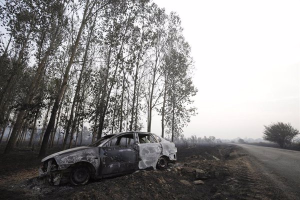 Efectivos del Gobierno de Aragón colaboran este lunes en la extinción del incendio de Canalejas (León)