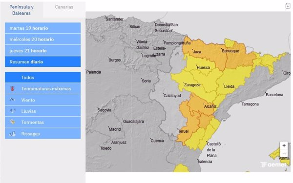 La CHE advierte de posibles crecidas súbitas en cauces menores de Aragón, Castellón, Lleida y Tarragona