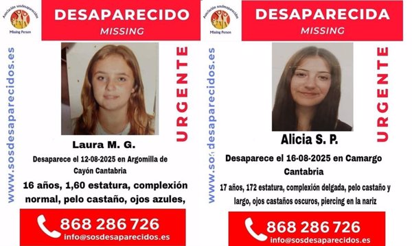 Desaparecidas dos menores de 16 y 17 años en Argomilla de Cayón y Camargo (Cantabria)