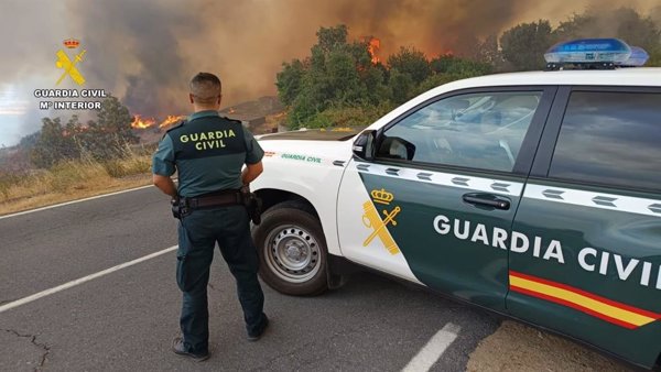 Llega un convoy de 17 vehículos de bomberos de Alemania para combatir el fuego de Jarilla (Cáceres)