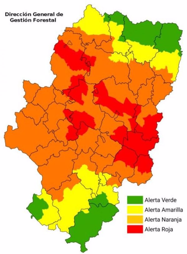 Activada la alerta roja por riesgo de incendios en cinco zonas del Valle del Ebro, Bajo Aragón, Monegros y Cinco Villas