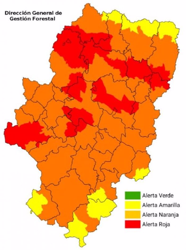 Activada la alerta roja por riesgo de incendios en siete zonas de las provincias de Zaragoza y Huesca