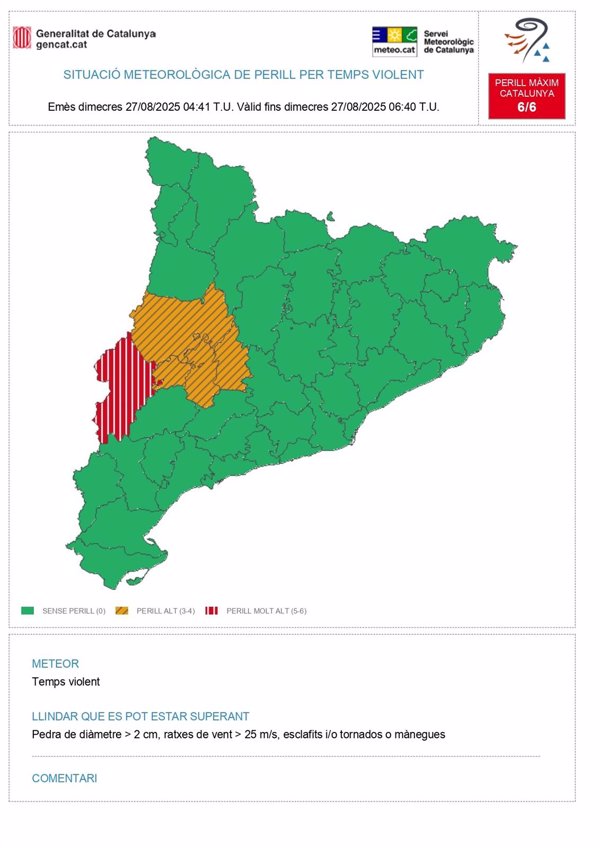 Protecció Civil emite un aviso por tiempo violento este miércoles en varias comarcas de Lleida